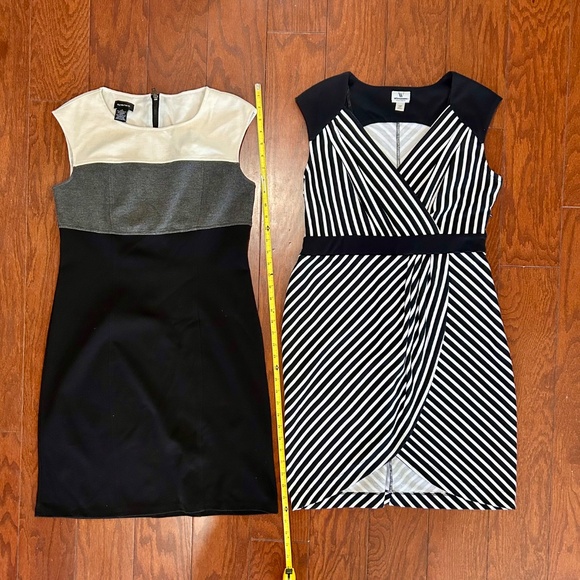 Lot of 2 black and white stripes sleeveless knit dresses office professional - Picture 2 of 8